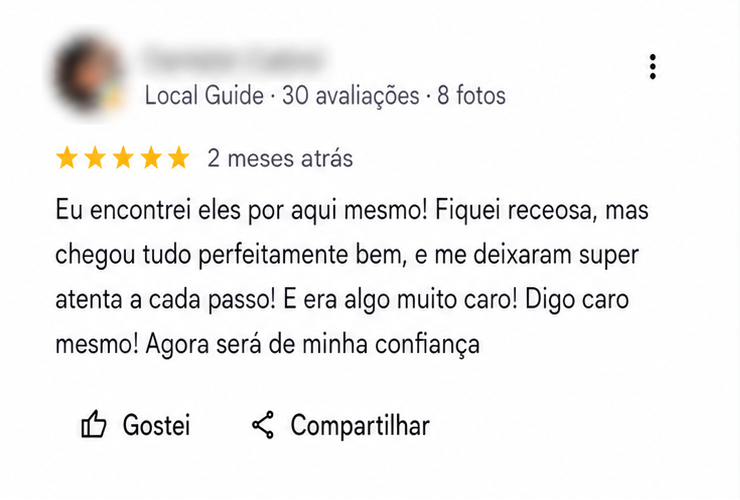 Cliente recomenda a Blessed Express no Google Maps