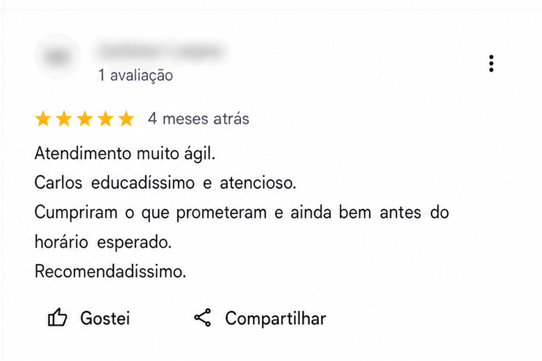 Avaliação de entrega rápida Blessed Express